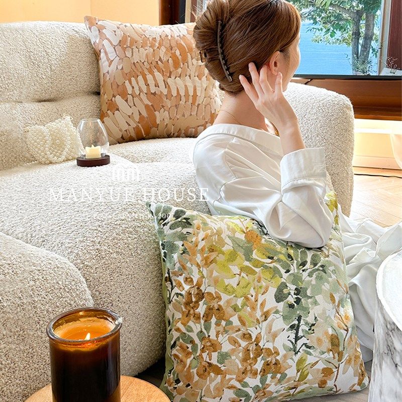 蔓越家 莫奈花园 法式ins客厅沙发提花抱枕靠垫腰靠枕午睡枕靠背,居家布艺,靠垫/抱枕,淘宝优惠券,粉丝福利购,淘宝优惠卷
