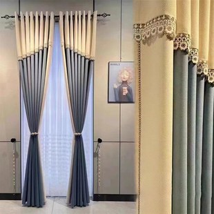 窗帘杆一整套拼接窗帘遮光房间卧室温馨自带帘头2024新款家用客厅