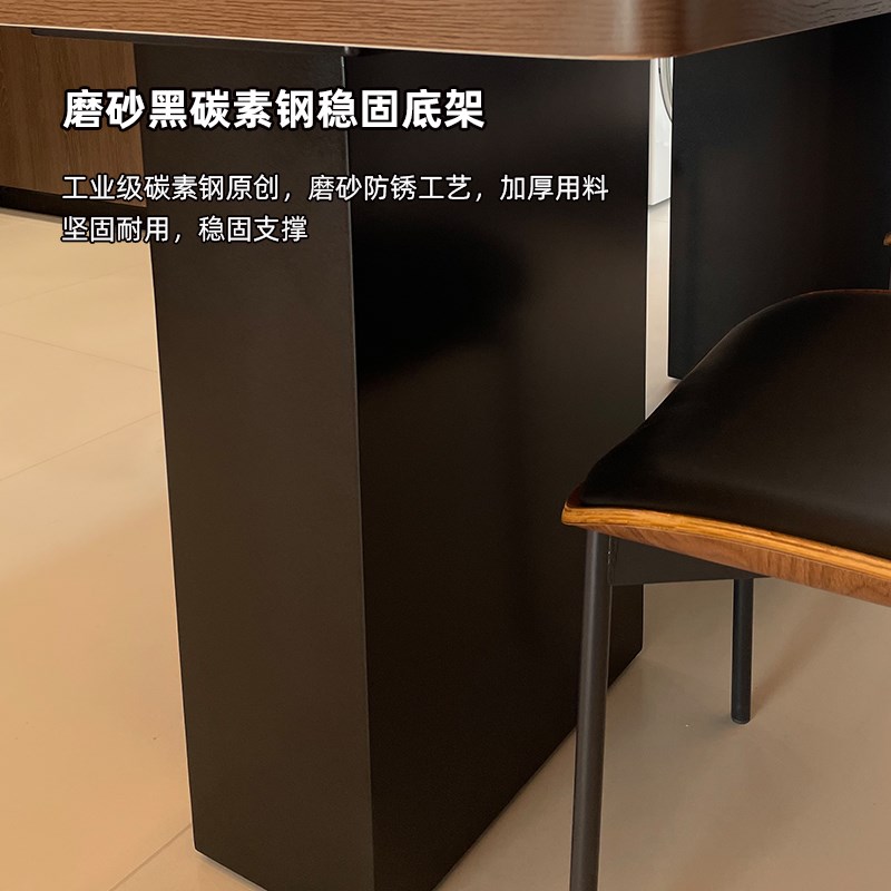 中古风木纹岩板餐桌 岛台餐桌 长方型饭桌 别墅餐桌 家用简约大气