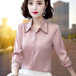 雪纺衬衫女长袖2025春秋新款百搭气质衬K衣内搭缎面妈妈加绒打底