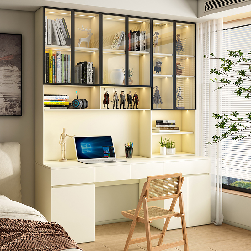 电脑桌书桌书架一体家用学生写字台书房卧室家用实木男女生柜子