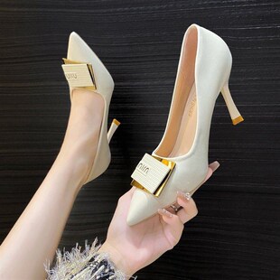 法式黑色高跟鞋女尖头细跟设计感小众气质名媛御姐单鞋高级感女鞋