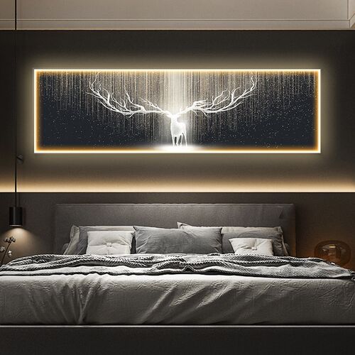 现代简约卧室f床头装饰画沙发背景画高级感带led灯画客厅房间挂画