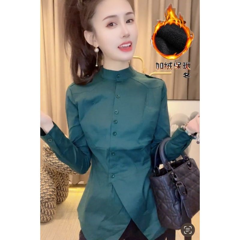 加绒时尚百搭衬衫女长袖设计感不规则D春秋2024新款韩版显瘦衬衣
