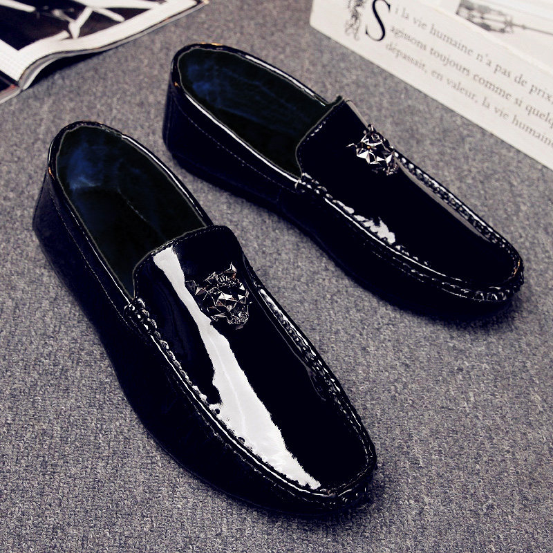 2025新款夏季漆皮亮面懒人豆豆鞋男士精神小伙鞋子软底小皮鞋男鞋