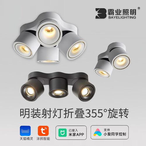 双头明装射灯智能可调角度摇头客A厅商用店铺过道吸顶折叠明装筒