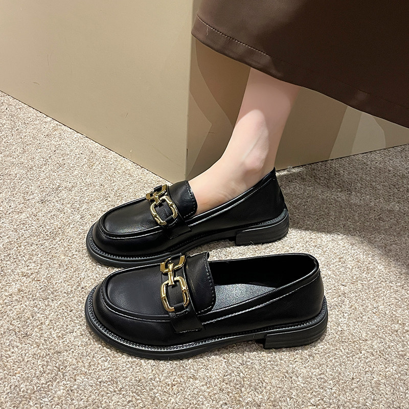 小皮鞋女英伦风2024年新款平底秋冬G一脚蹬乐福鞋春秋黑色工作单