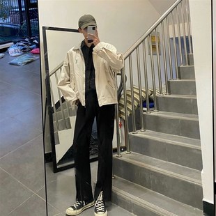 黑色西裤 脚M开叉拖地裤 男女 ins垂坠感免烫宽松直筒中腰裤 2021秋季