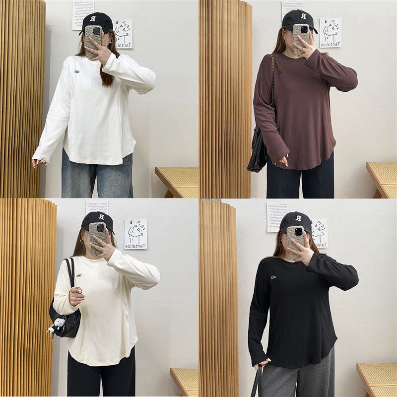 宛宛大码胖mm遮肚子内搭打底衫秋冬200斤显瘦长袖正肩不规则T恤女