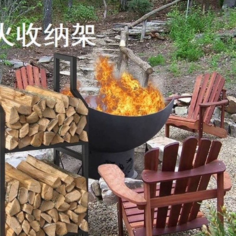 木柴置物架柴火收纳金属架室内壁炉木柴收纳整理架木头摆放移动架