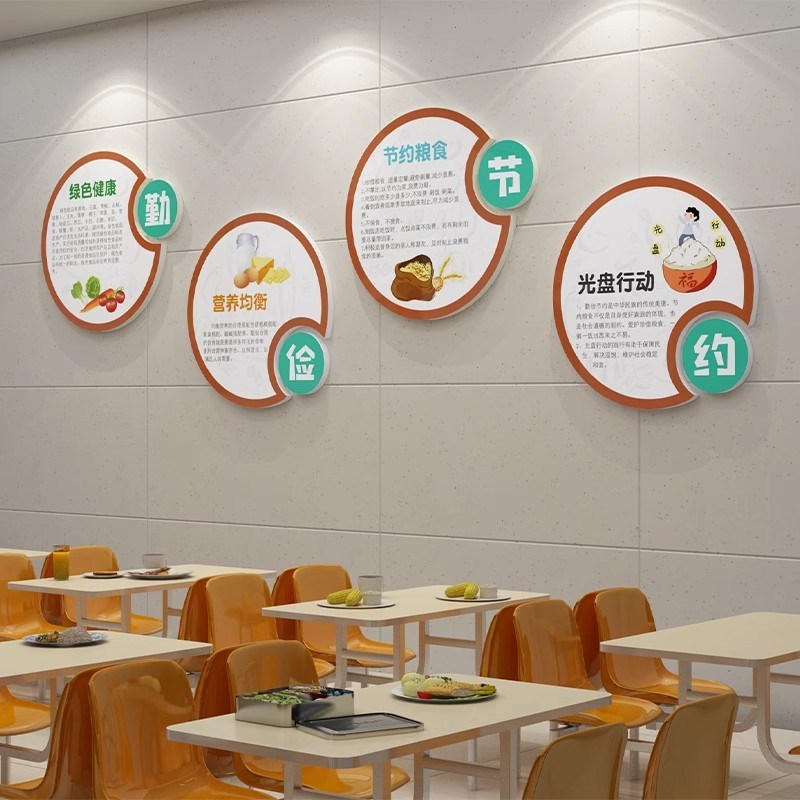 食堂文化墙贴纸画节约粮食装饰职工餐饮饭堂健康饮食背景墙布置贴