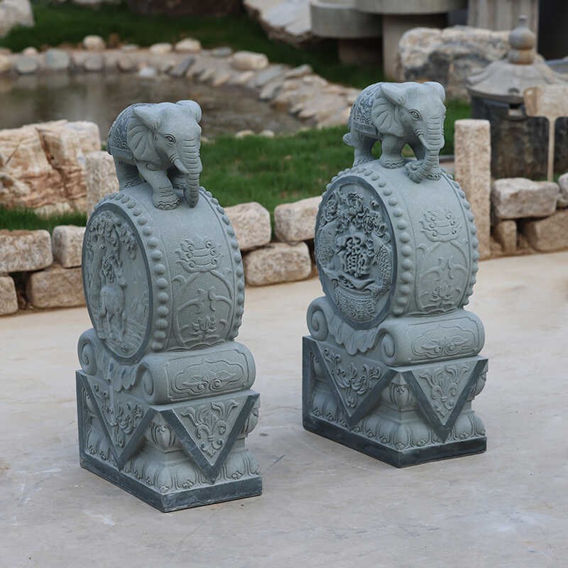 石雕大象门墩抱鼓石一对天然青石别墅花园酒店门口家用门当摆件