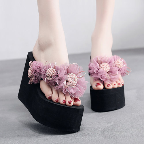 11厘米厚底拖鞋女外穿夏时尚百搭网红人字拖鞋女坡跟松糕沙滩凉拖