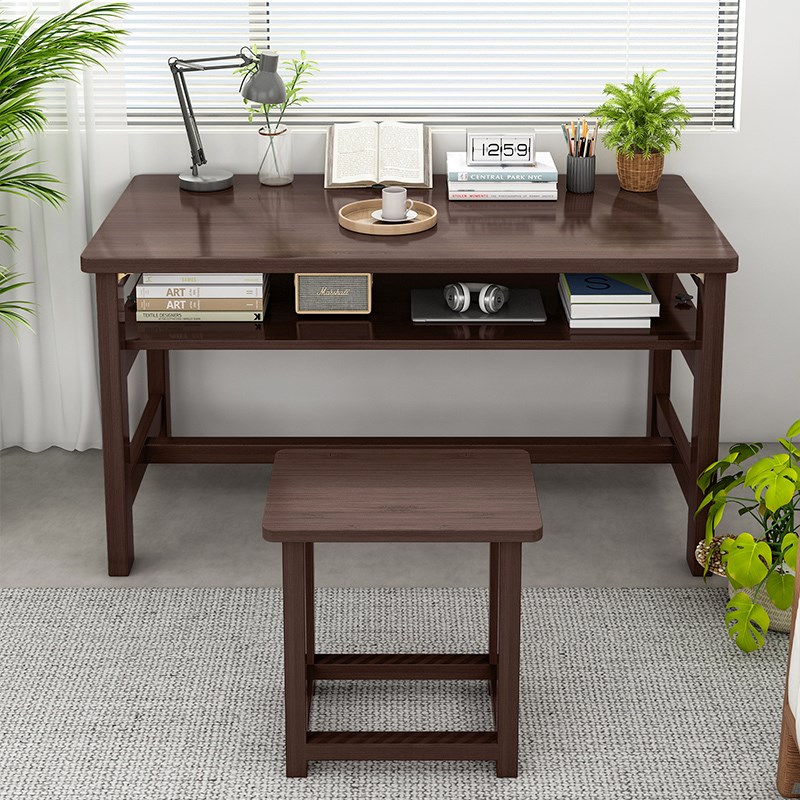 折叠书桌学生家用桌子卧室小户型学习桌床边写字桌实木双层电脑桌