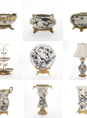 欧式摆件陶瓷配铜桌面美式奢华装饰品玄关家居Y实用茶几摆设