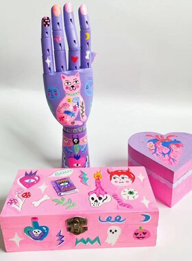 可爱手绘关节手摆件装饰首饰收纳盒个性礼物猫咪