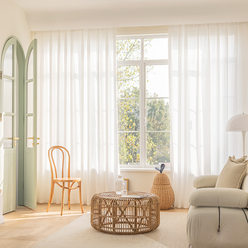 窗帘纱帘透光不透l人阳台卧室飘窗免打孔防勾丝客厅隔断梦幻白纱