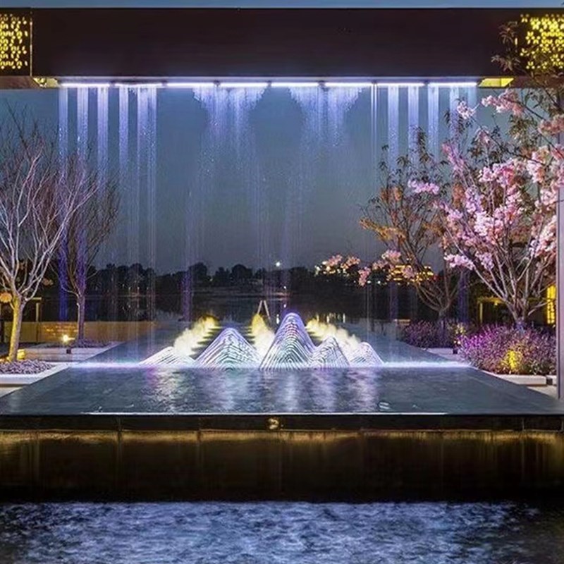 拉线水帘水幕光纤线型数控流水墙落地室内装潢装饰钢丝线水景摆件