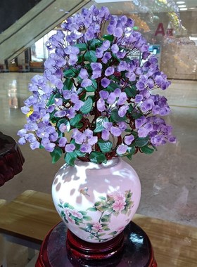 紫水晶发财c树黄水晶摇钱树家居摆件客厅玄关酒柜店铺开业乔迁送