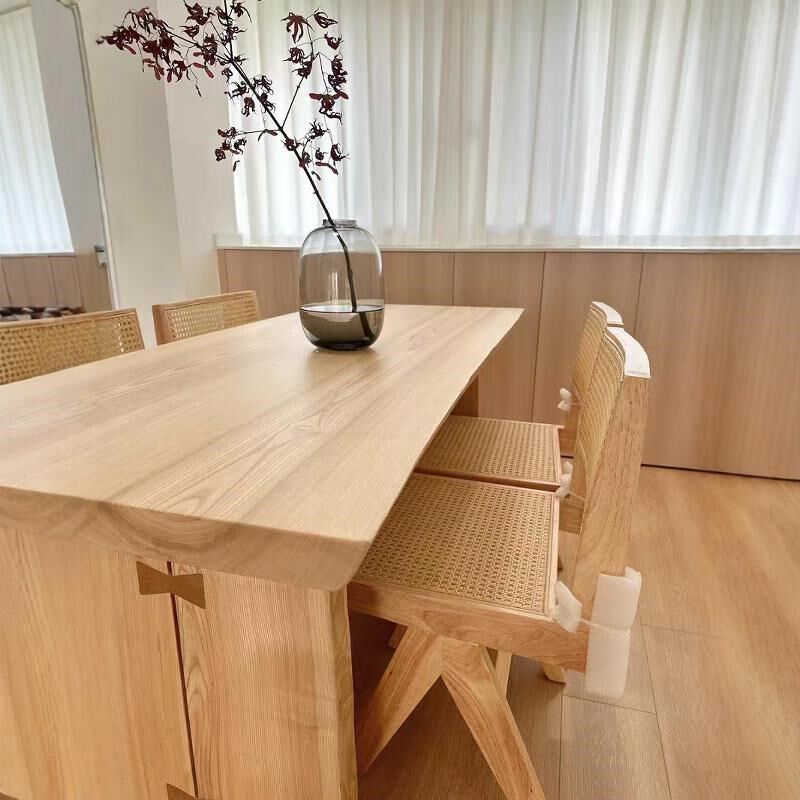 原木风白蜡木家用客厅餐桌椅组合全实木办公桌会议桌书桌茶桌