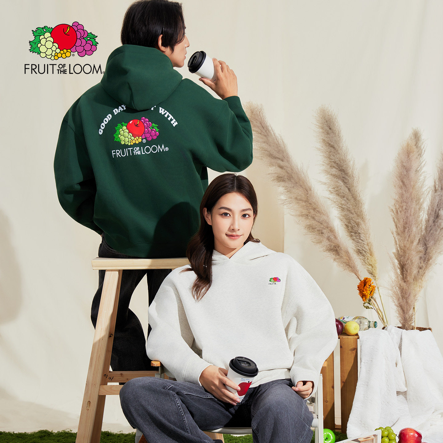 FRUIT OF THE LOOM鲜果布衣早春卫衣女款韩系加绒连帽套头卫衣男