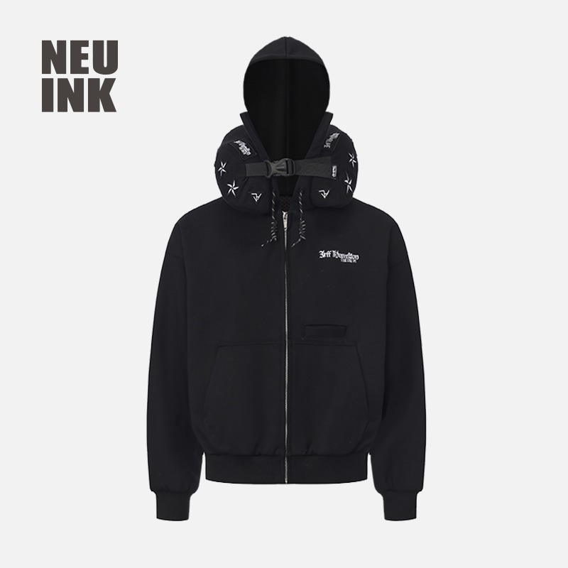 jeff hamilton小众设计感外套黑色纯棉卫衣女U型枕拉链外套男款