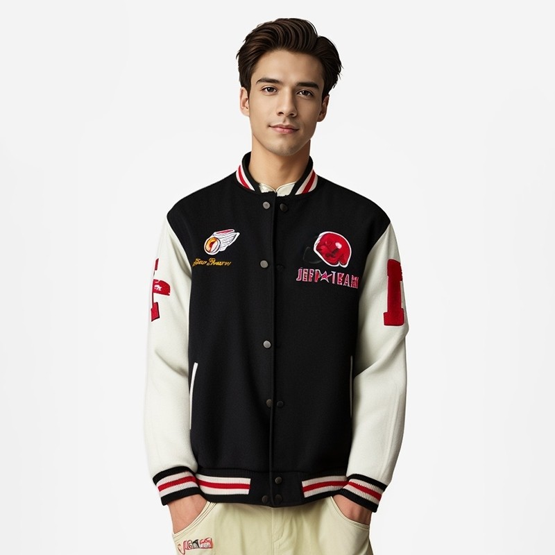 Neuink jeff hamilton橄榄球系列拼接美式外套棒球服夹克棉服男女