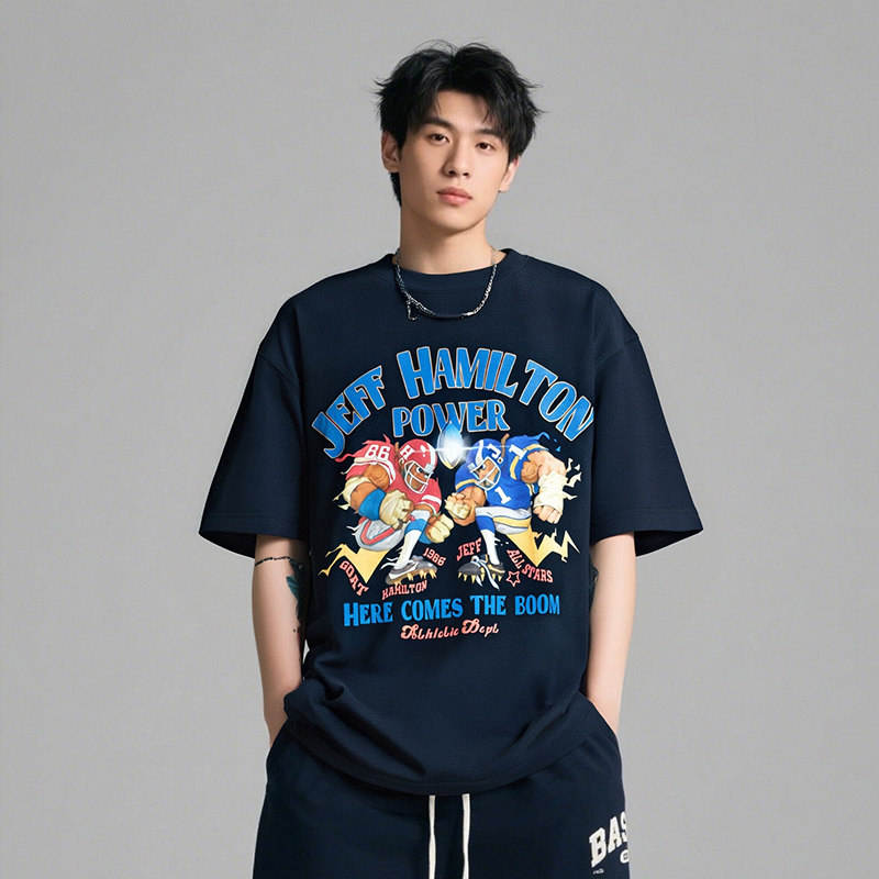 Neuink jeff hamilton橄榄球印花美式t恤潮牌男女纯棉嘻哈短袖t