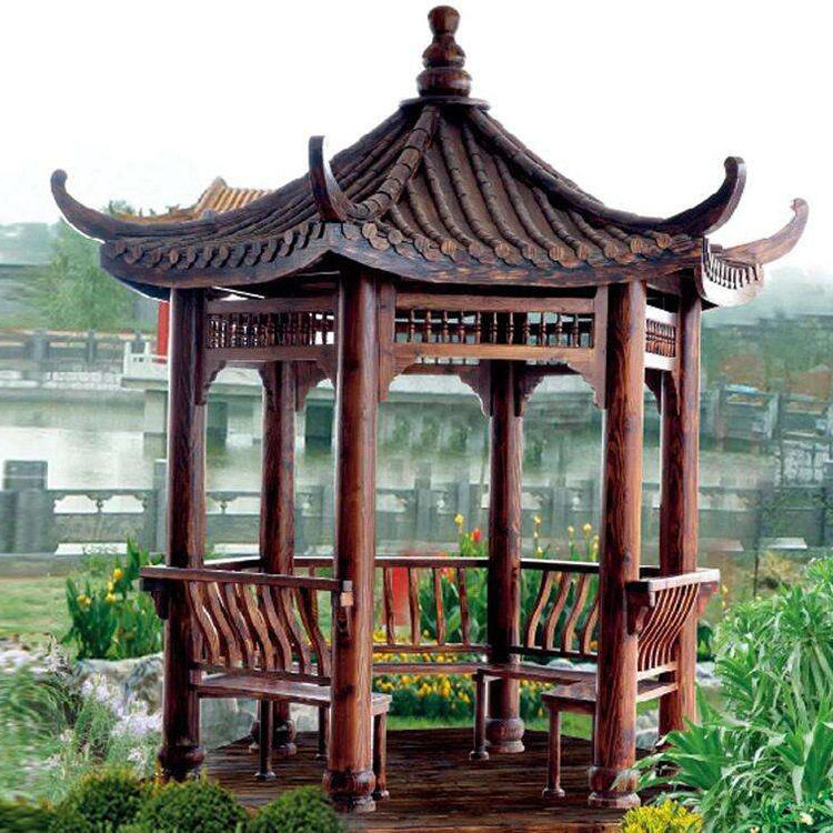 户外木亭碳化防腐木凉亭厂家 庭院设计景观亭子 古建六角凉亭批发