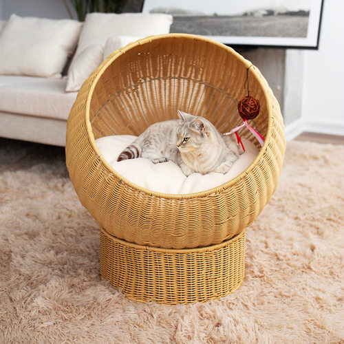 半封闭式宠物窝猫吊床编织保暖猫窝别墅猫笼子藤编收纳猫咪