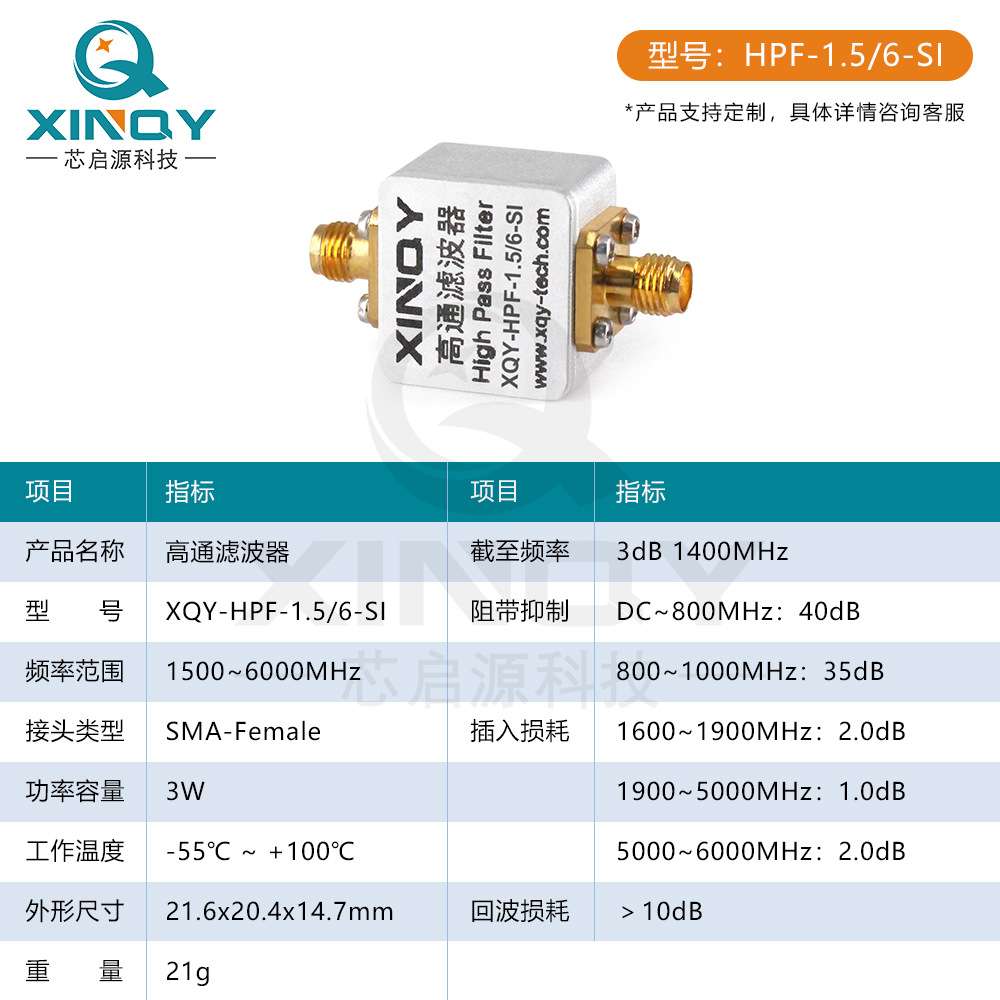 XINQY 高通滤波器 SMA型通信1.5/6GHz 实验室测试测量收发系统