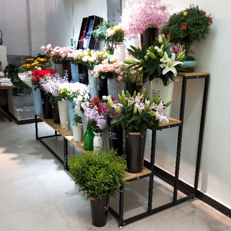 W7花店花架子鲜花展示架落地式花盆架铁艺室内家用阶梯式收纳置物