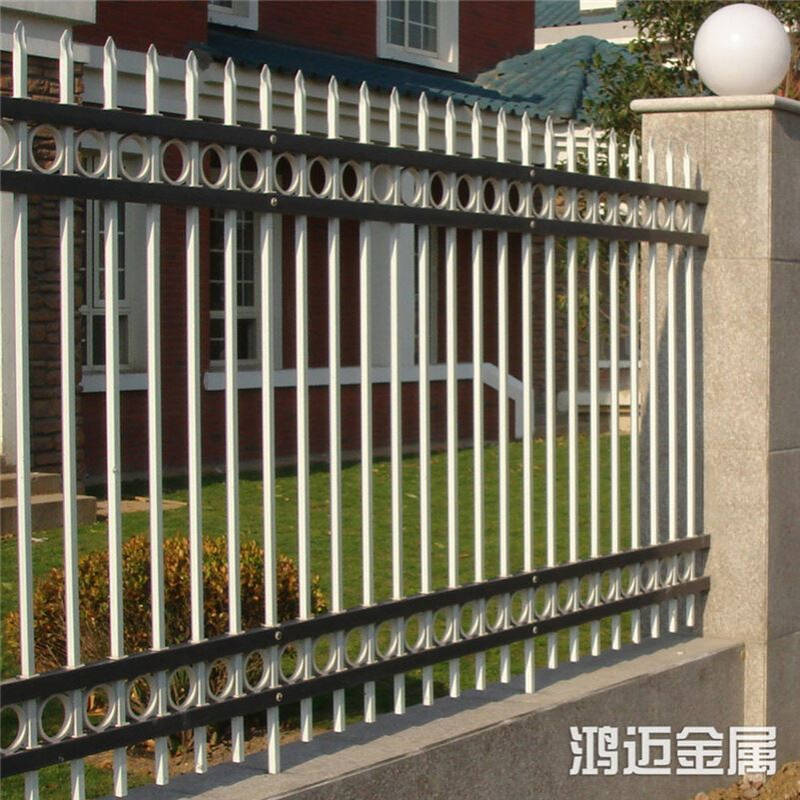 厂家供应小区围墙护栏庭院喷塑锌钢围栏 厂区四横杆带圈铁艺护栏