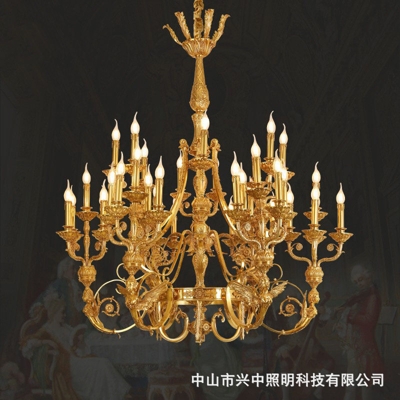 法式灯具复式楼客厅大吊灯奢华欧式复古别墅挑空跃层中空全铜吊灯