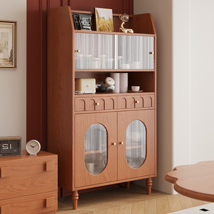 2024年新款 复古餐边柜现代中古风客厅厨房大容量白蜡木茶水柜 美式