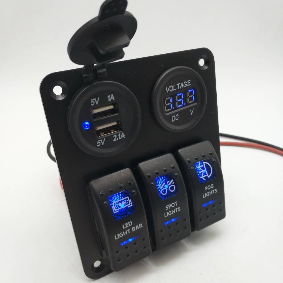 翘板开关带车充双USB电量表