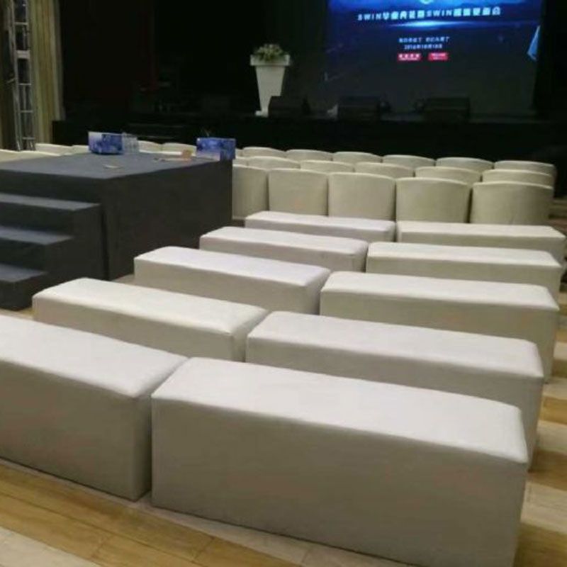 白色会展软包沙发凳4S车展婚礼凳子休息区长条凳黑色红色宝蓝木