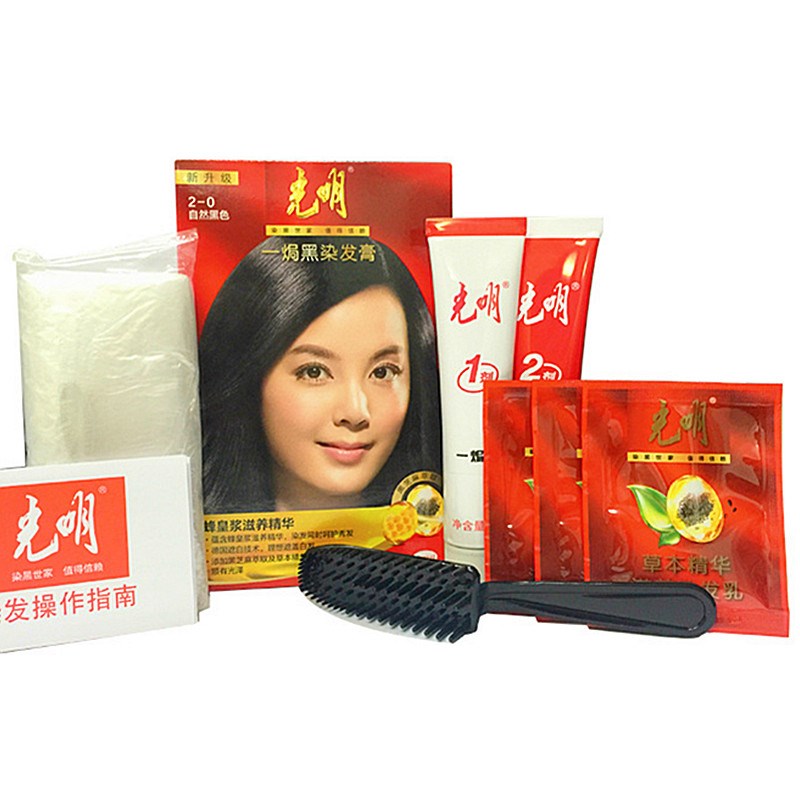 228g光明一焗黑/棕染发膏一局黑色染发剂 男女家用通用大盒装焗油