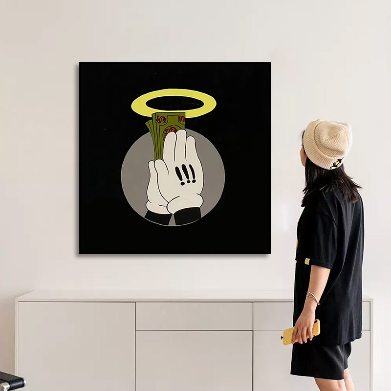 招财老鼠手装饰房间潮流中古风壁画画卧室小众时尚艺术高级感挂画