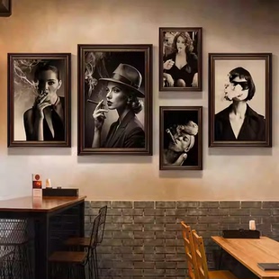 雪茄吧装饰画工业风美式名人画像丘吉尔抽烟酒吧挂画夜店会所壁画