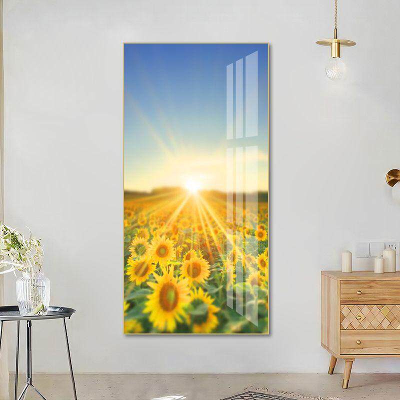 日出东方向日葵玄关装饰画入户正对门挂画简约现代奶油风客厅壁画