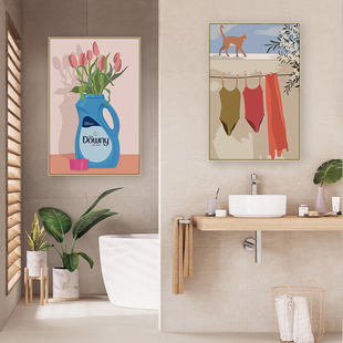 洗衣房服装干洗店墙面挂画洗标注意事项装饰画民宿洗衣间厕所壁画