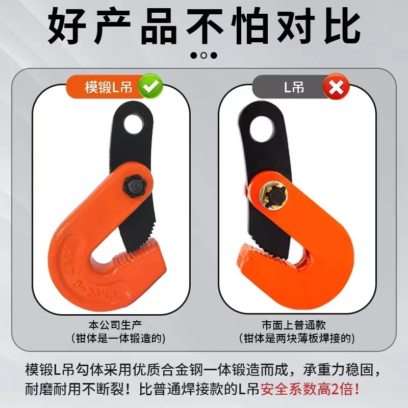 热销钢板起重钳横吊竖吊L型翻转吊钳夹子1吨5t模锻吊钩铁板专用吊