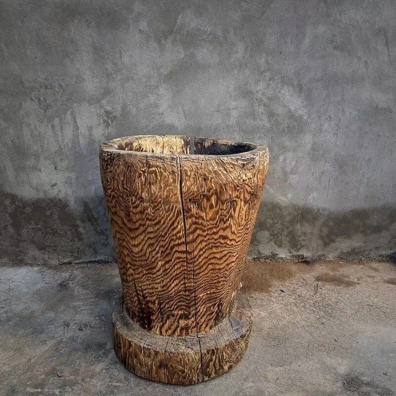 热销朽木老木桶风化木木旧侘寂风摆件木桶书画桶枯木插花桶枯木