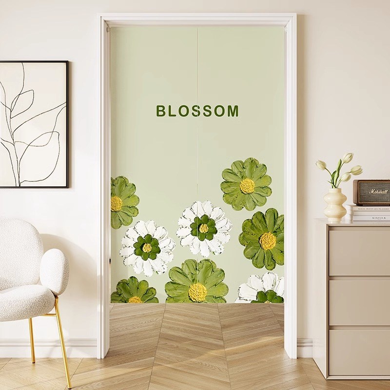 热销田园风门帘隔断帘免打孔家用厨房半截短帘挂布卫生间厕所遮挡