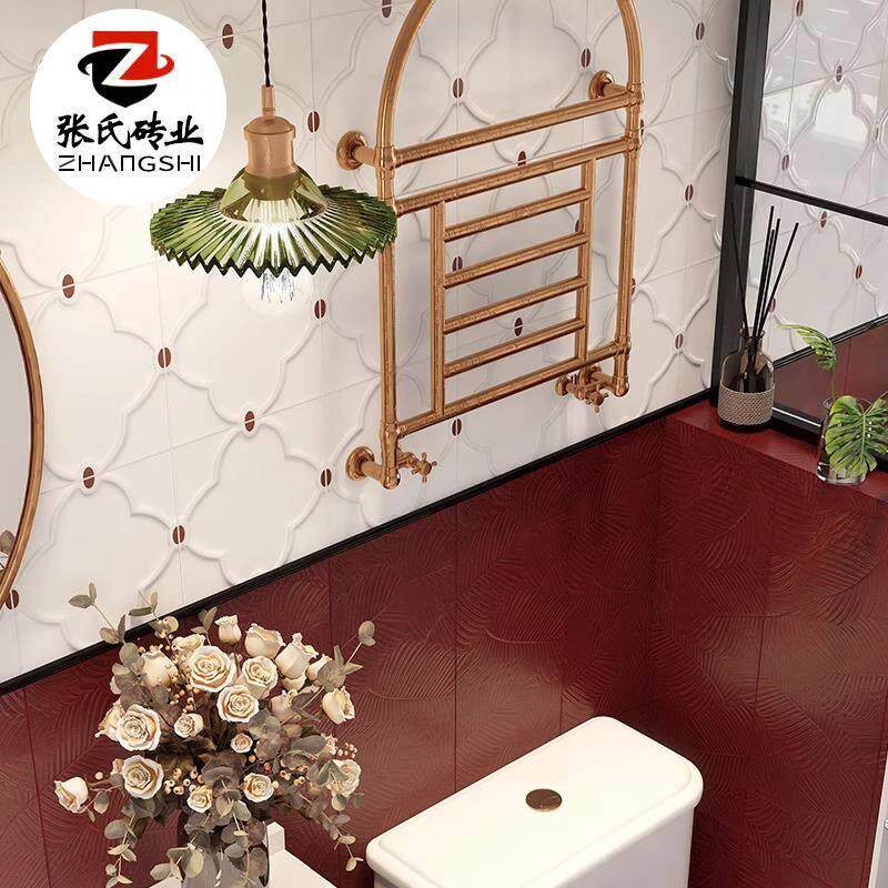 热销法式复古卫生间瓷砖200x200墨绿圆圈花砖300x300浴室厕所墙砖
