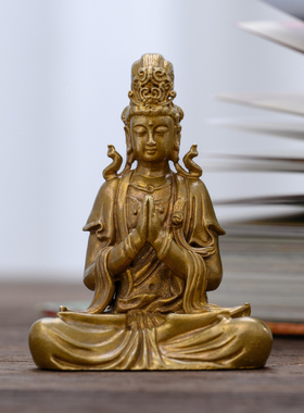 热销黄铜禅定自在观音佛像摆件观世音菩萨坐莲姿小随身佛好看迷你