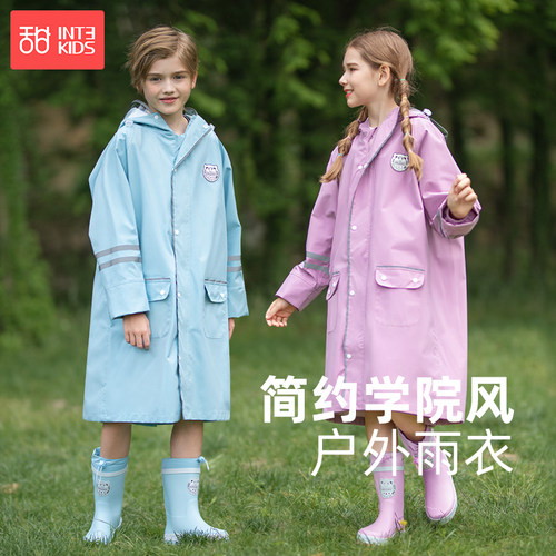 热销中学生雨衣男童上学专用带书包位长款全身防暴雨女孩雨披儿童