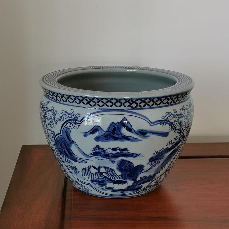 手工陶瓷花盆青花瓷无孔水培器皿盆缸水仙绿萝铜钱草碗莲专用盆