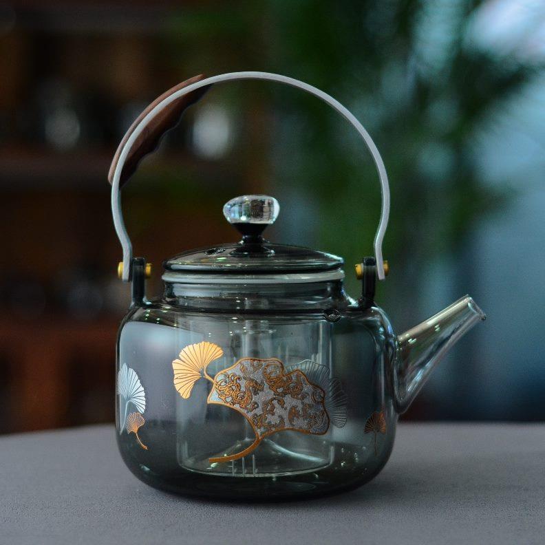 围炉煮茶壶透黑提梁壶玻璃烧水泡茶壶电陶炉煮茶器炭火炉蒸煮一体